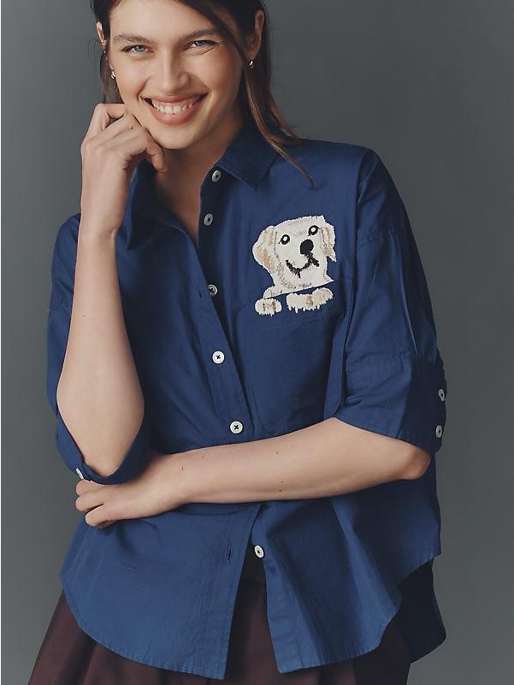 Anthropologie - Maeve Mabel Boxy Oxford Embroidered Shirt